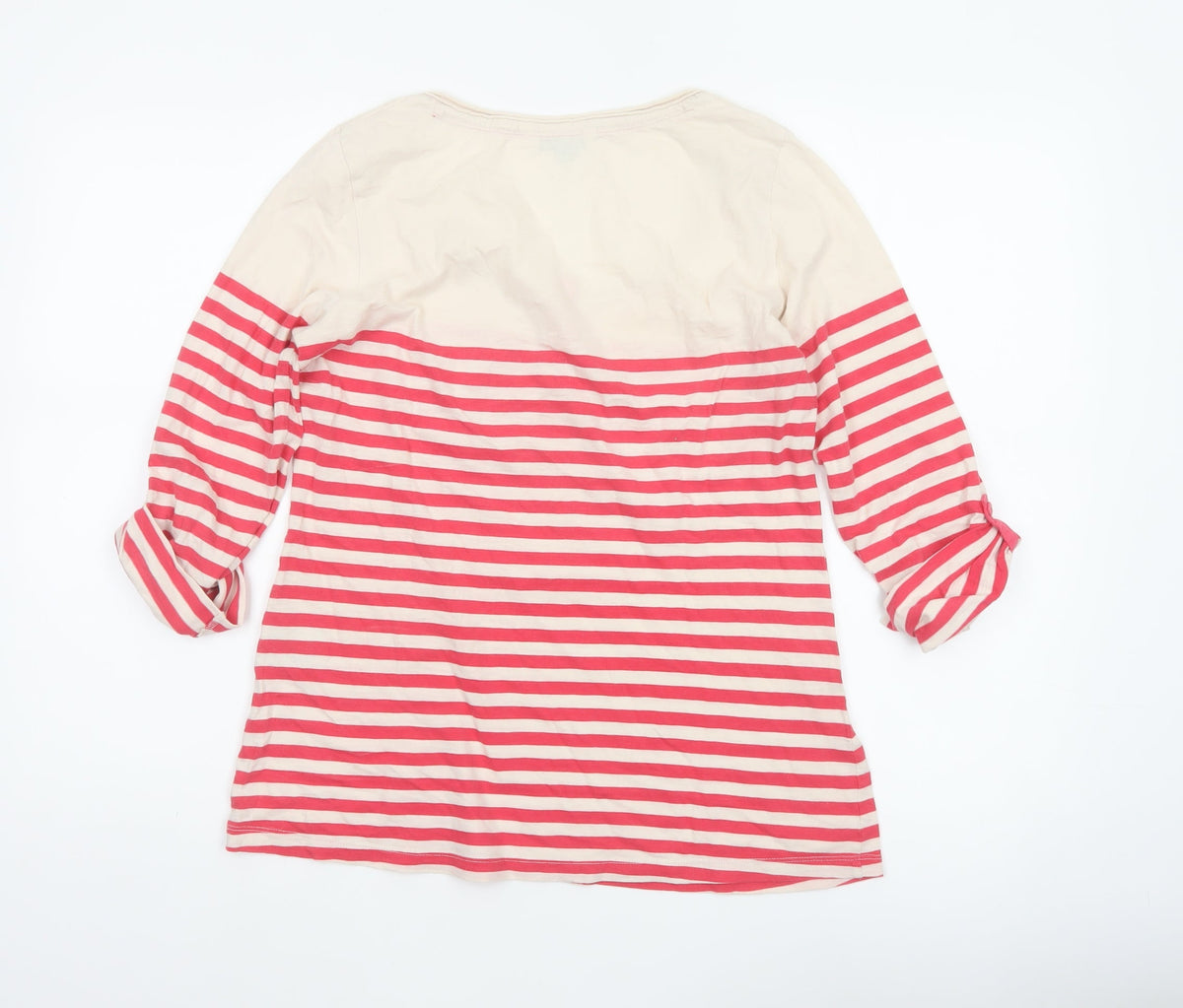 White Stuff Women Pink Stripe Cotton Jersey Top Size 10 3/4 Sleeve