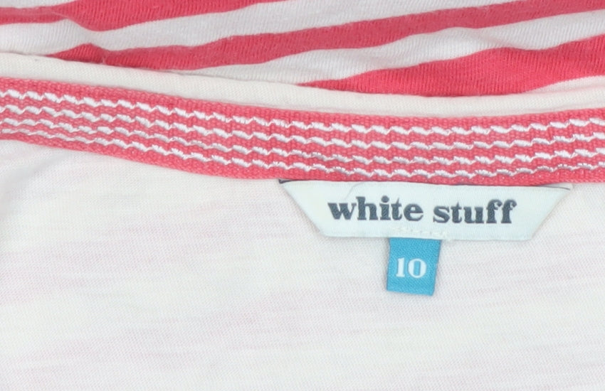 White Stuff Women Pink Stripe Cotton Jersey Top Size 10 3/4 Sleeve