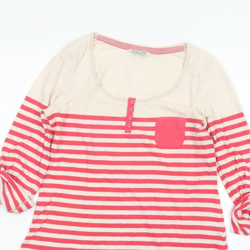 White Stuff Women Pink Stripe Cotton Jersey Top Size 10 3/4 Sleeve
