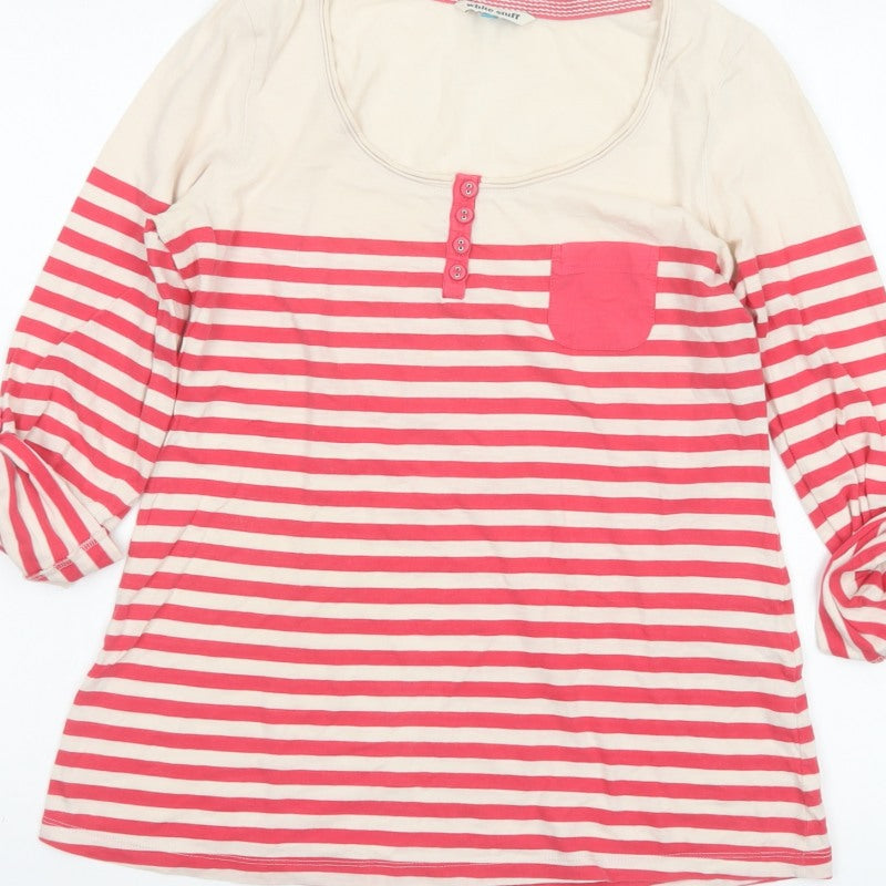 White Stuff Women Pink Stripe Cotton Jersey Top Size 10 3/4 Sleeve