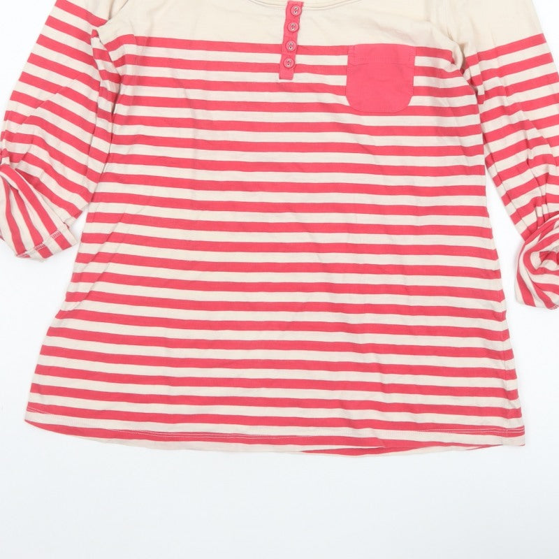 White Stuff Women Pink Stripe Cotton Jersey Top Size 10 3/4 Sleeve