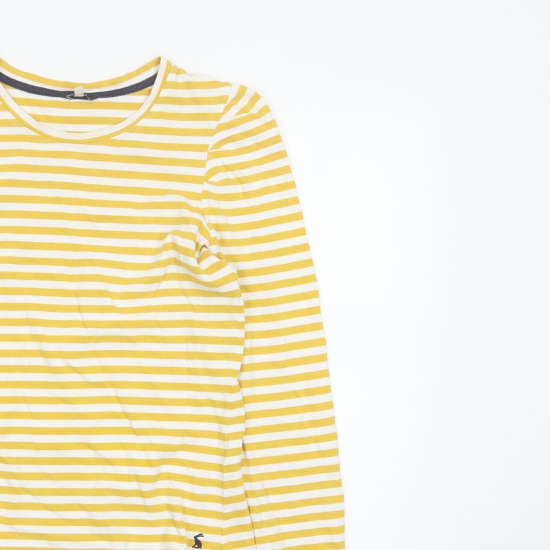 Joules Women Yellow White Striped Cotton Long Sleeve T-Shirt UK 10