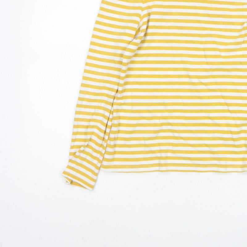 Joules Women Yellow White Striped Cotton Long Sleeve T-Shirt UK 10