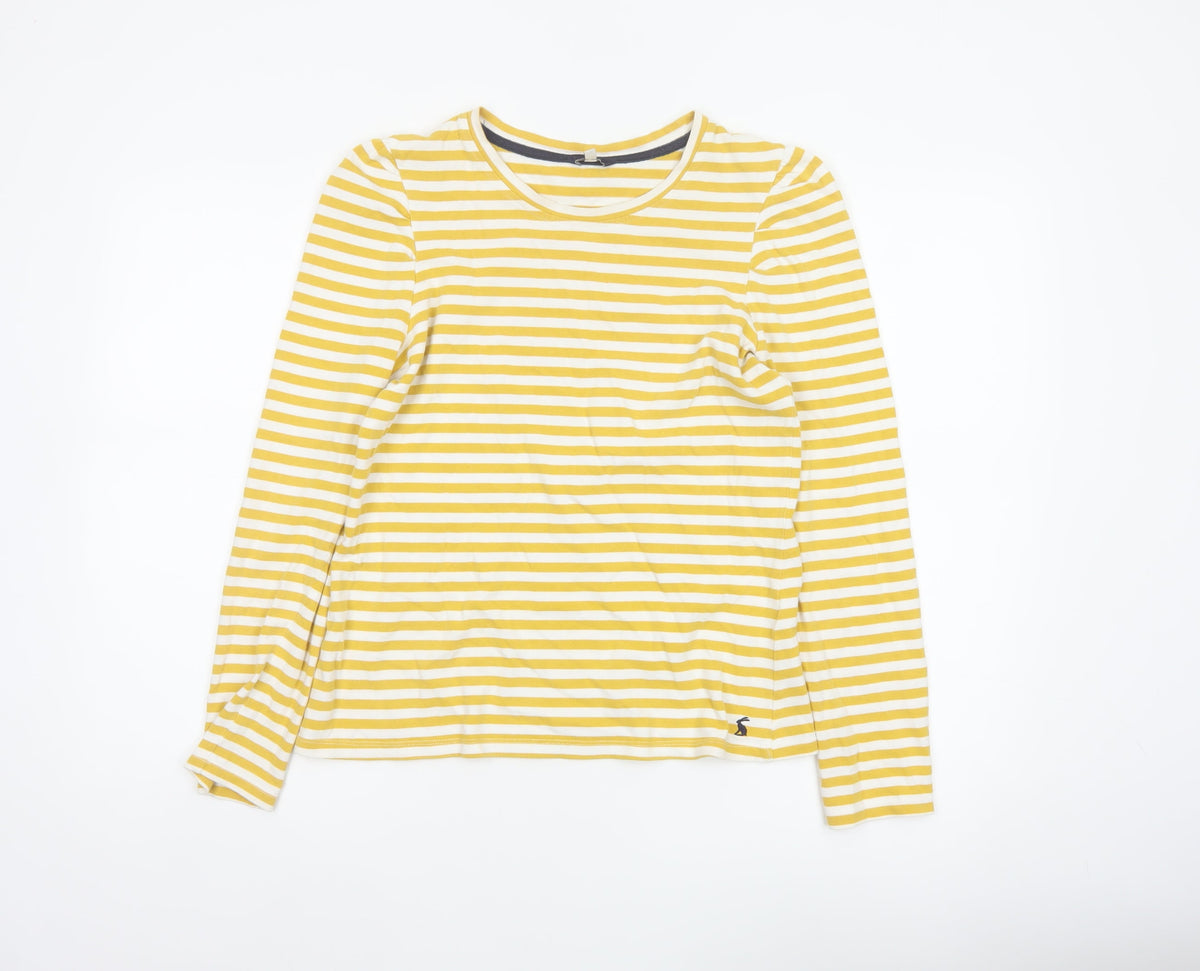 Joules Women Yellow White Striped Cotton Long Sleeve T-Shirt UK 10