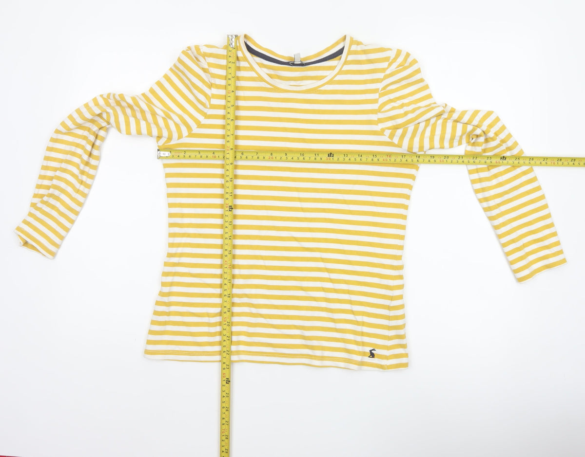Joules Women Yellow White Striped Cotton Long Sleeve T-Shirt UK 10