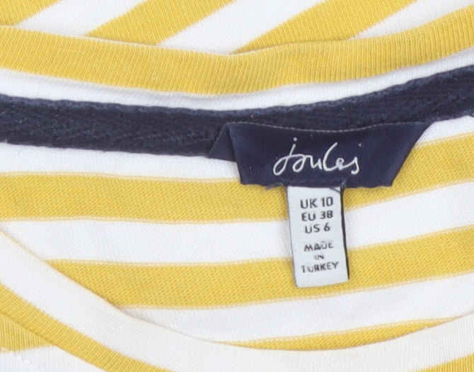 Joules Women Yellow White Striped Cotton Long Sleeve T-Shirt UK 10