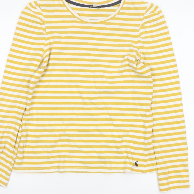 Joules Women Yellow White Striped Cotton Long Sleeve T-Shirt UK 10