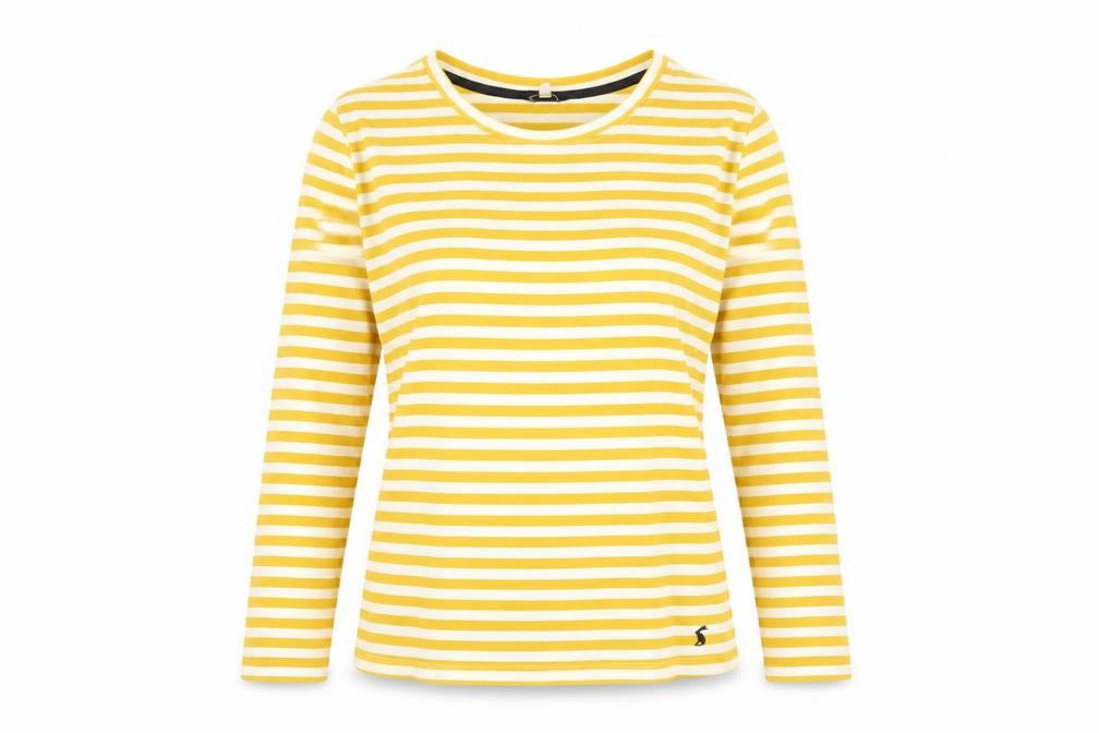 Joules Women Yellow White Striped Cotton Long Sleeve T-Shirt UK 10