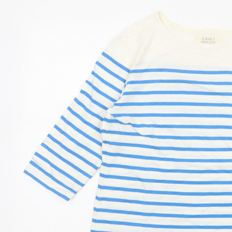 Seasalt Women Blue White Striped Sailor Top UK 14 Organic Cotton