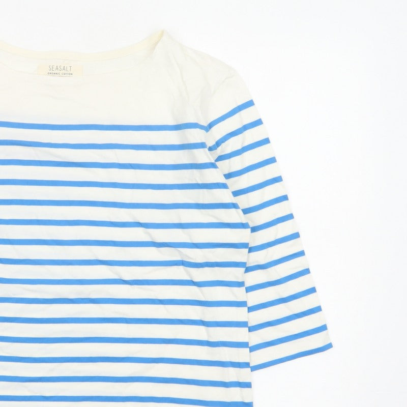 Seasalt Women Blue White Striped Sailor Top UK 14 Organic Cotton