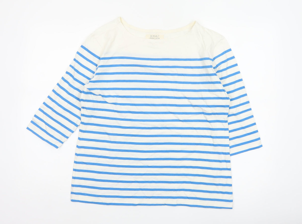 Seasalt Women Blue White Striped Sailor Top UK 14 Organic Cotton