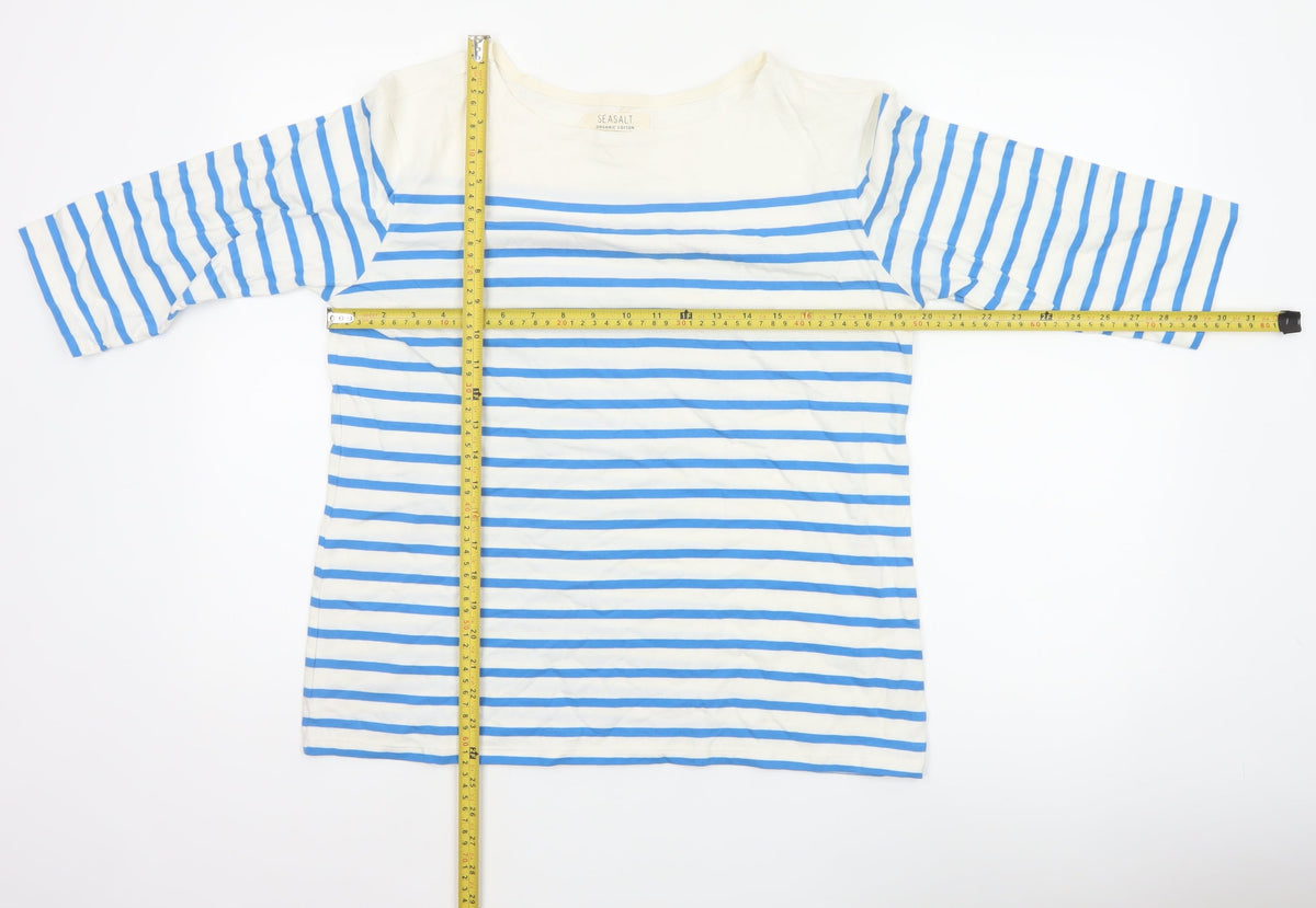 Seasalt Women Blue White Striped Sailor Top UK 14 Organic Cotton