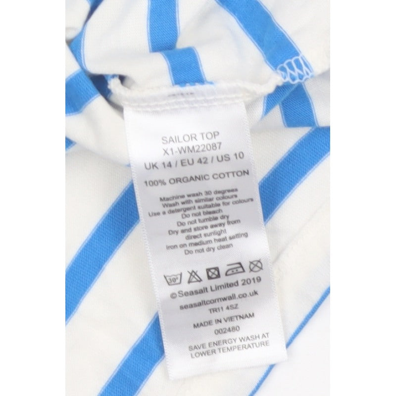 Seasalt Women Blue White Striped Sailor Top UK 14 Organic Cotton