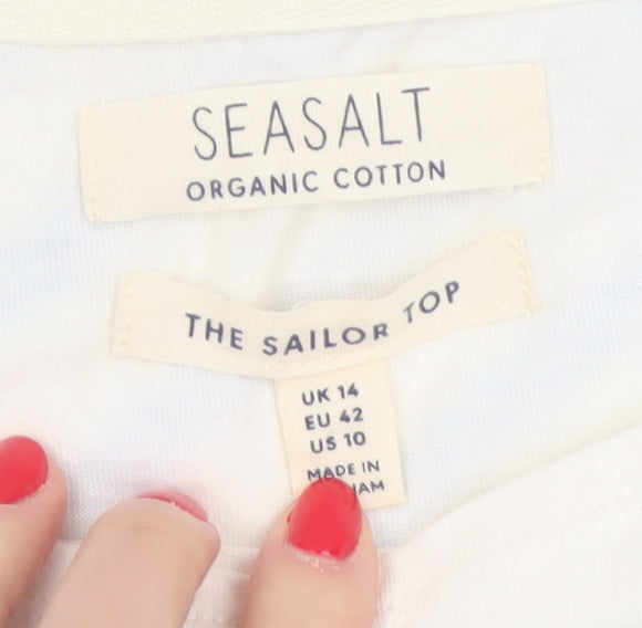 Seasalt Women Blue White Striped Sailor Top UK 14 Organic Cotton