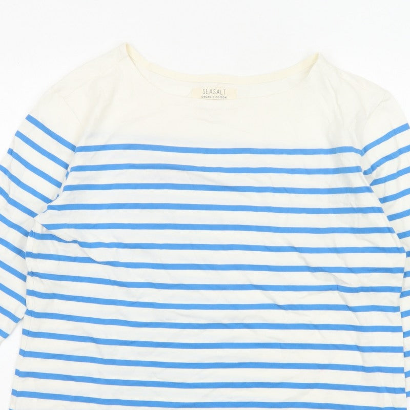 Seasalt Women Blue White Striped Sailor Top UK 14 Organic Cotton