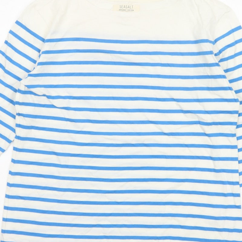 Seasalt Women Blue White Striped Sailor Top UK 14 Organic Cotton