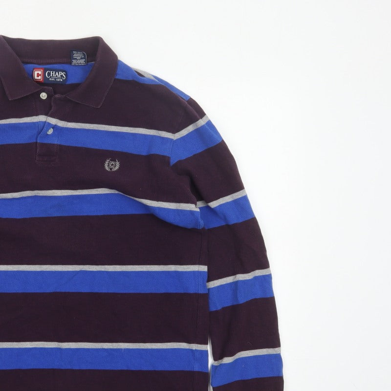 Chaps Mens Multicoloured L Long Sleeve Striped Cotton Polo Shirt