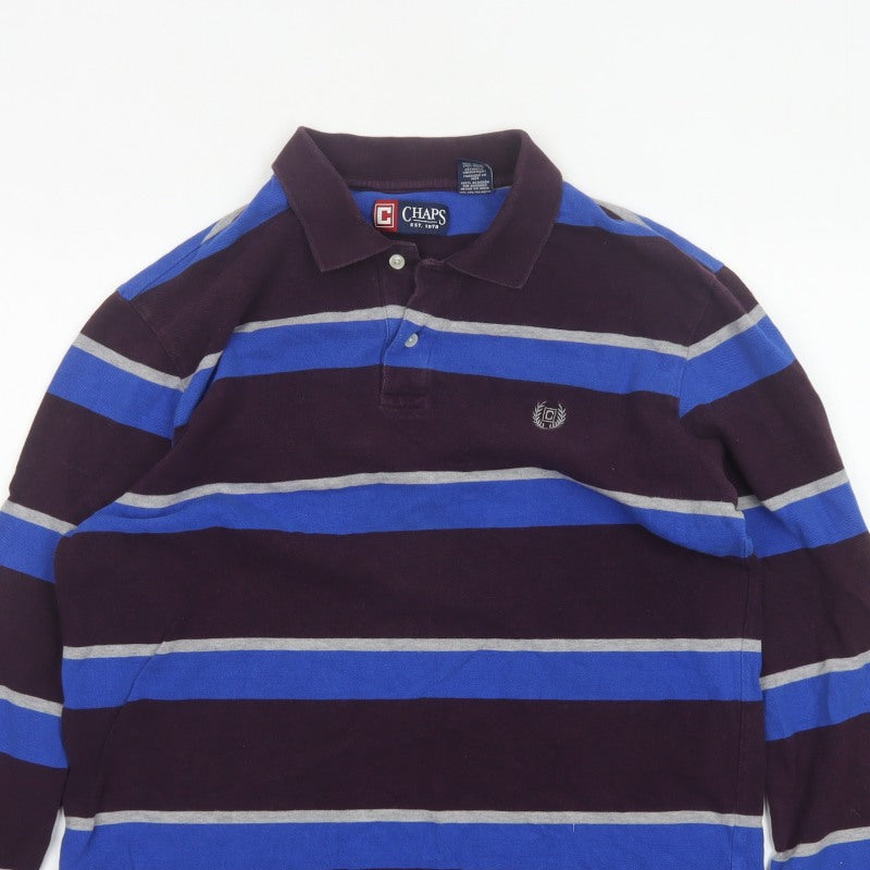 Chaps Mens Multicoloured L Long Sleeve Striped Cotton Polo Shirt