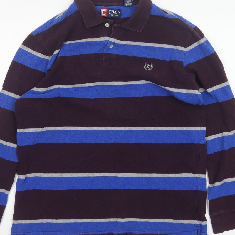 Chaps Mens Multicoloured L Long Sleeve Striped Cotton Polo Shirt