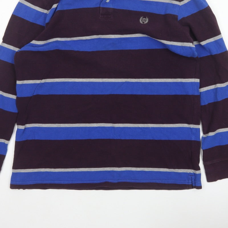 Chaps Mens Multicoloured L Long Sleeve Striped Cotton Polo Shirt