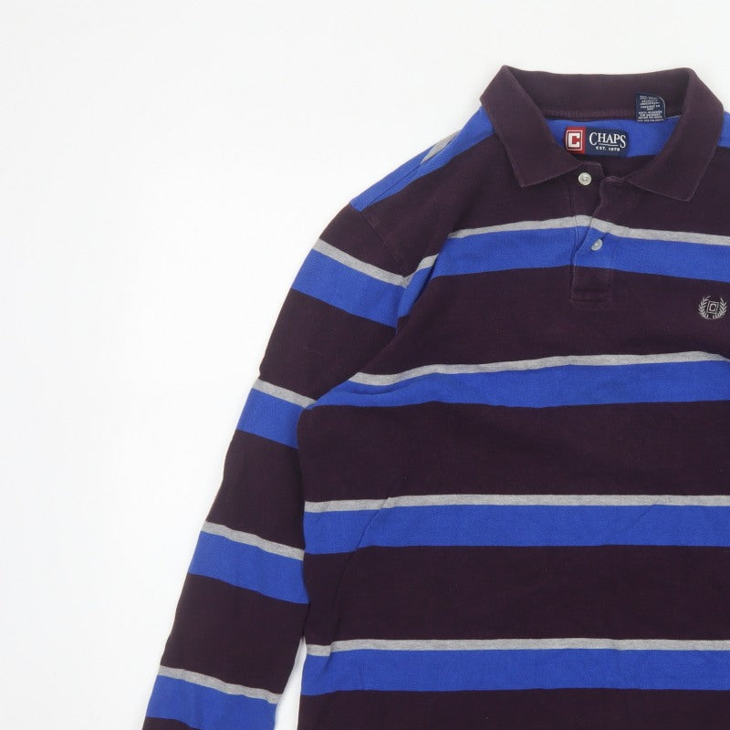 Chaps Mens Multicoloured L Long Sleeve Striped Cotton Polo Shirt