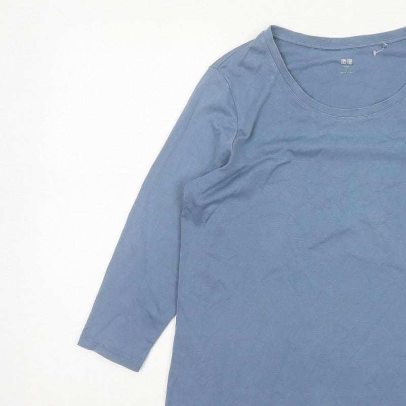 Uniqlo Women Blue L Supima Cotton Stretch 3/4 Sleeve Basic T-Shirt