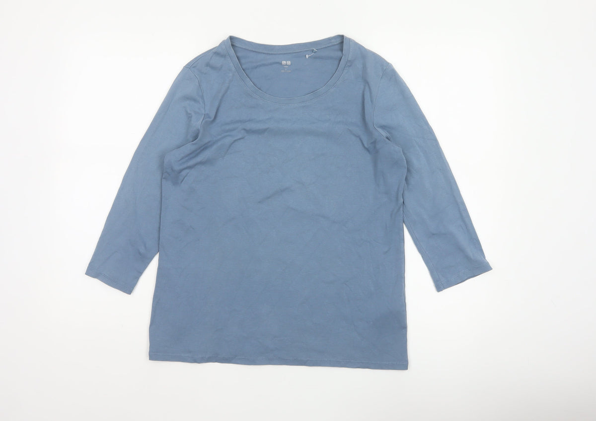 Uniqlo Women Blue L Supima Cotton Stretch 3/4 Sleeve Basic T-Shirt