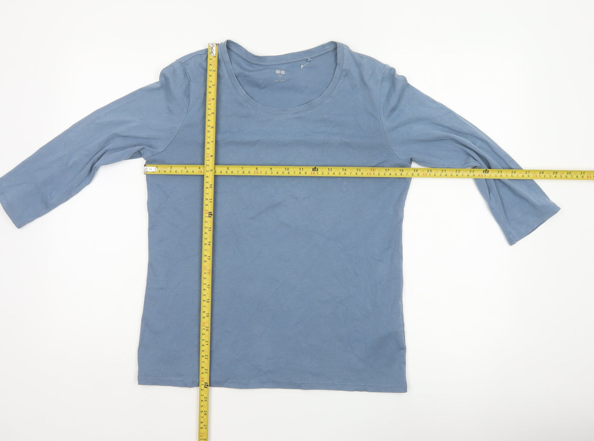 Uniqlo Women Blue L Supima Cotton Stretch 3/4 Sleeve Basic T-Shirt