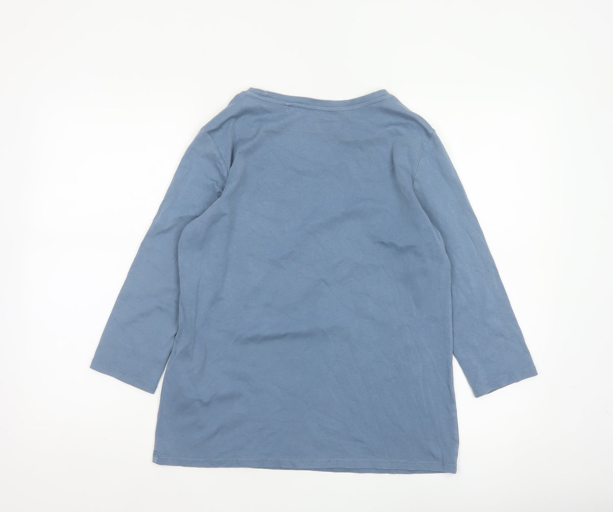 Uniqlo Women Blue L Supima Cotton Stretch 3/4 Sleeve Basic T-Shirt
