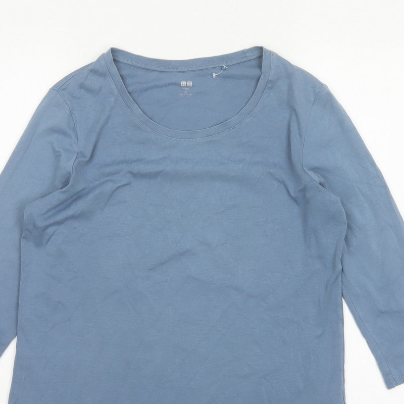 Uniqlo Women Blue L Supima Cotton Stretch 3/4 Sleeve Basic T-Shirt