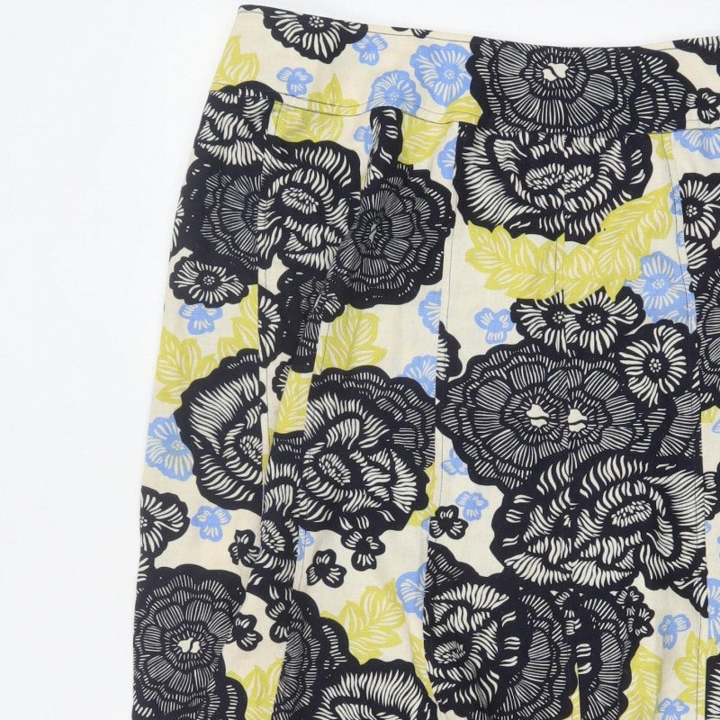 Isle Women’s Multicoloured Floral Linen Blend A-Line Skirt UK 14