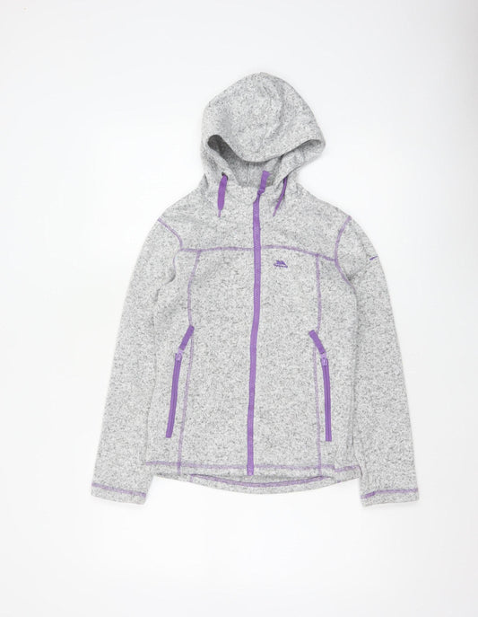Trespass Girls Grey Purple Full Zip Fleece Hoodie 9-10 Years