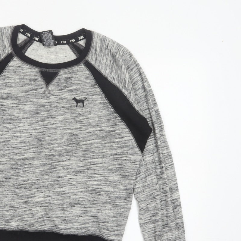 PINK Victoria's Secret Women Grey S Raglan Jersey Sweatshirt Top