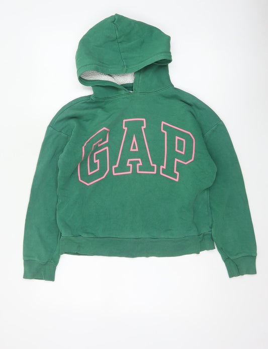 GAP Girls Green Pink Logo Fleece Lined Pullover Hoodie 12 Years XL