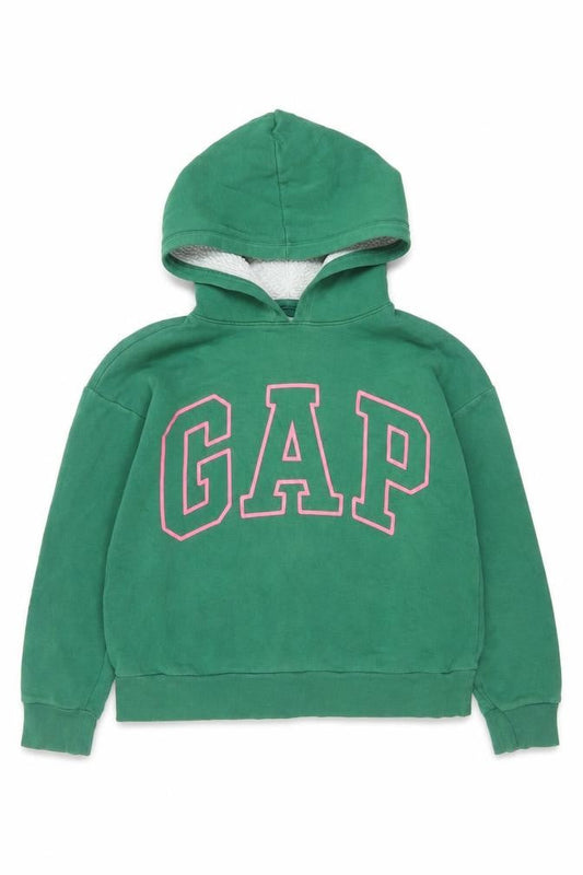 GAP Girls Green Pink Logo Fleece Lined Pullover Hoodie 12 Years XL