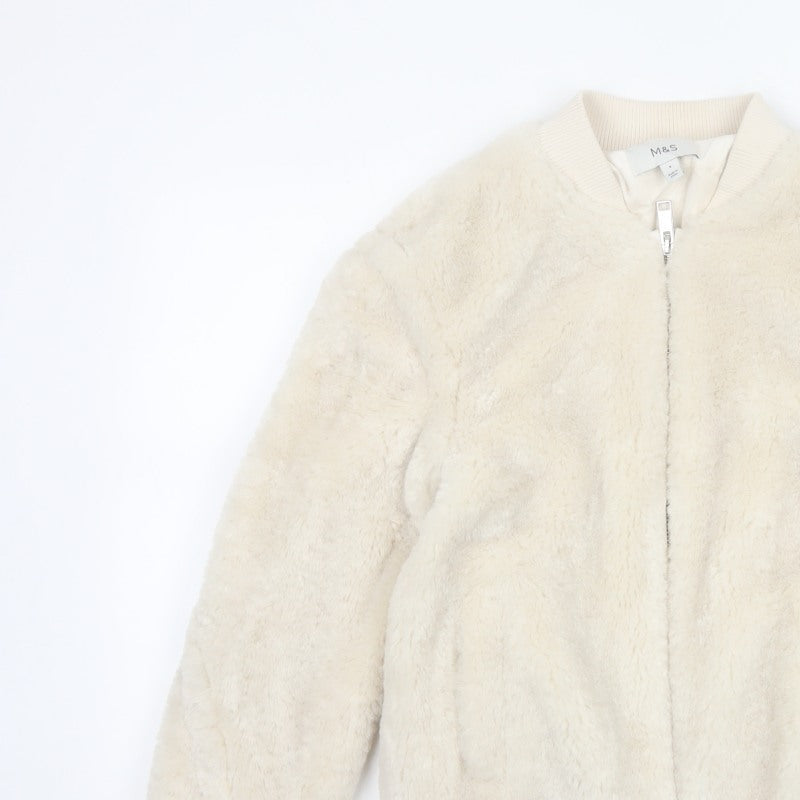 Marks and Spencer Women's Ivory Size 6 Faux Fur Bomber Jacket