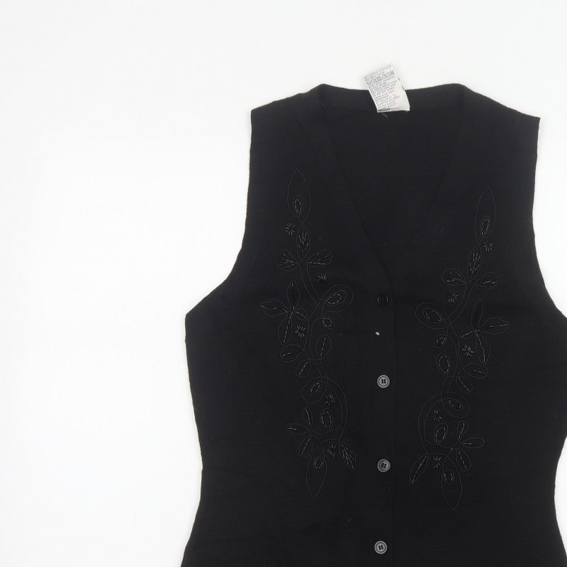 Alexon Women Black S Petite Wool Blend Floral Knit Button Vest