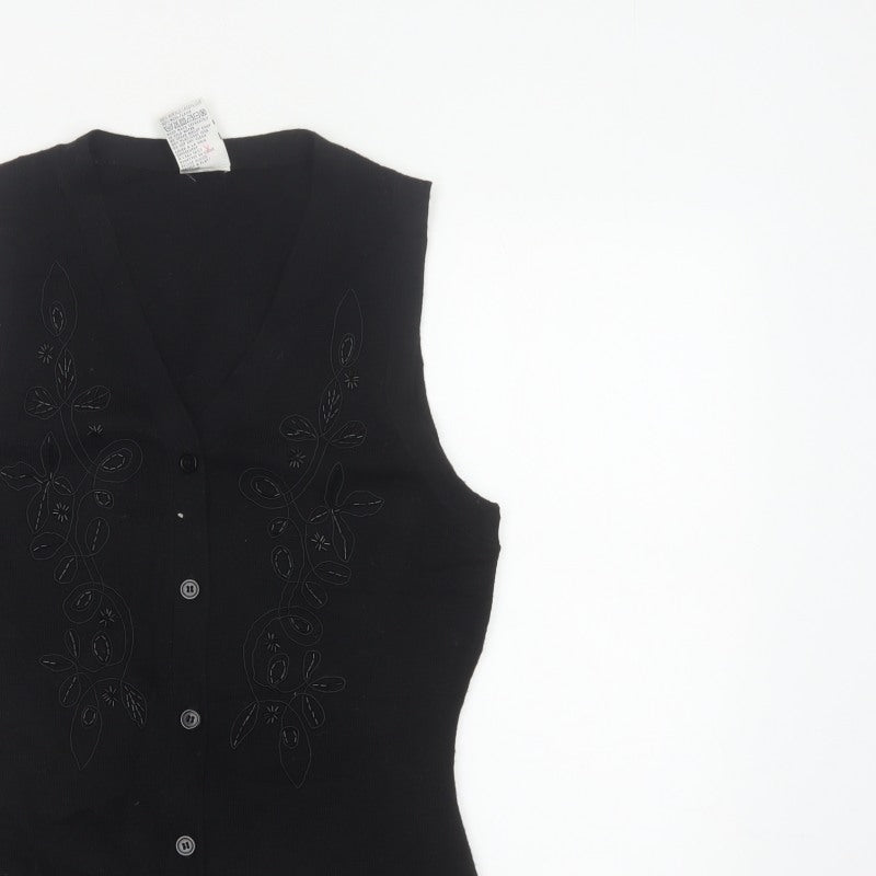 Alexon Women Black S Petite Wool Blend Floral Knit Button Vest