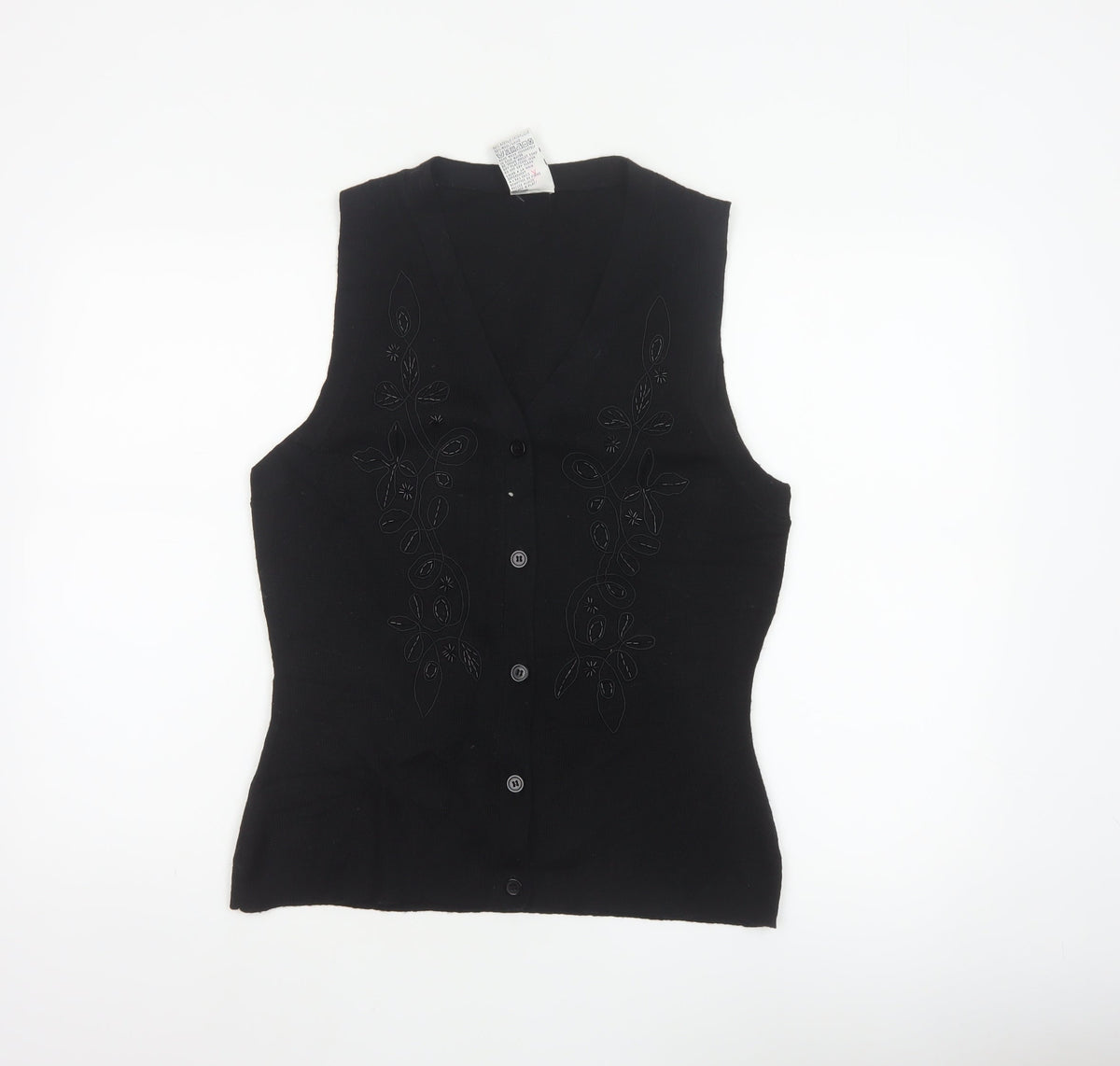 Alexon Women Black S Petite Wool Blend Floral Knit Button Vest