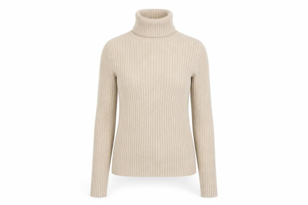 GAP Women’s Beige S Ribbed Roll Neck Slim Fit Cotton Jumper