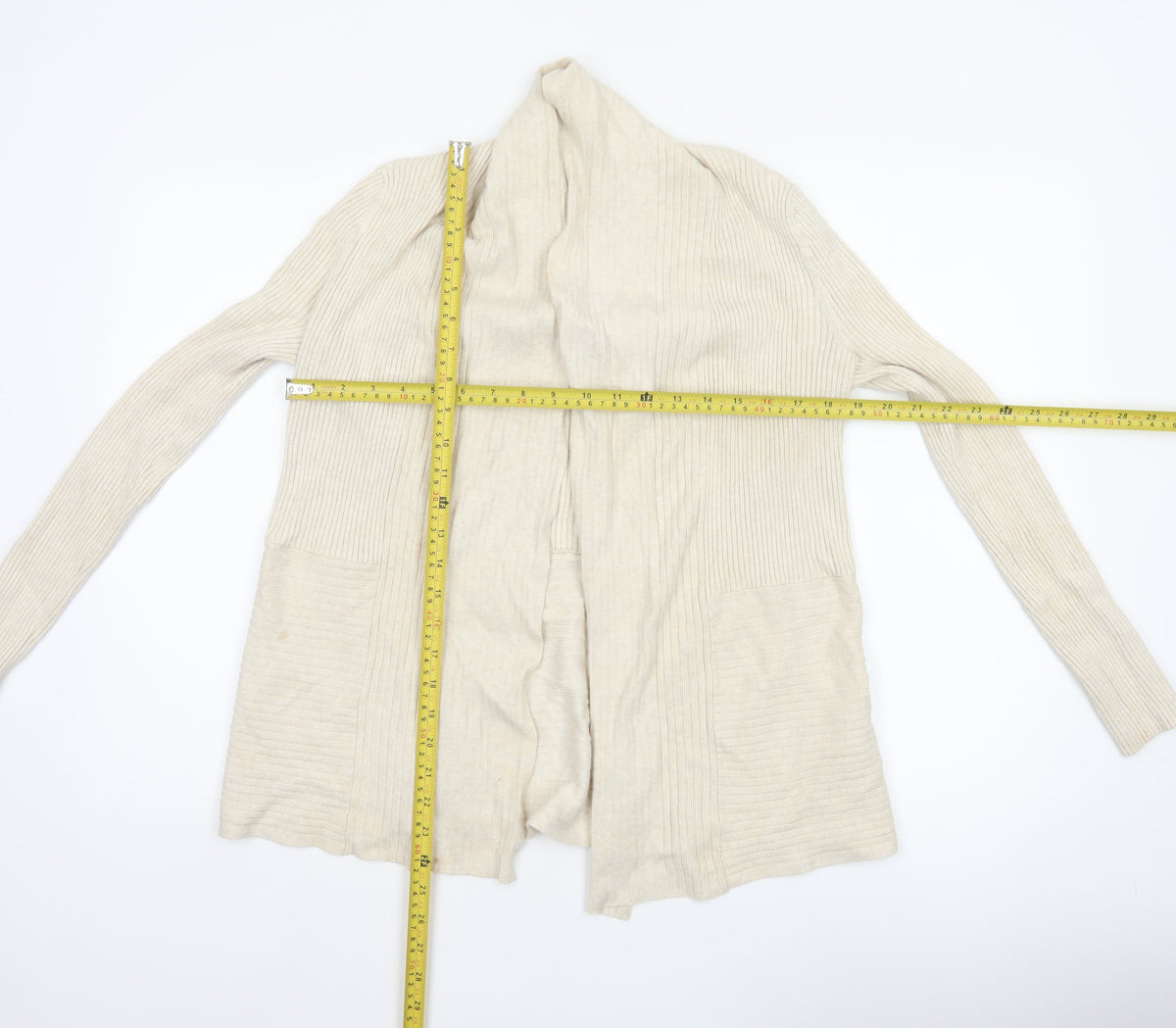 John Lewis Women Ivory Size 12 Open Cowl Neck Ribbed Cardigan