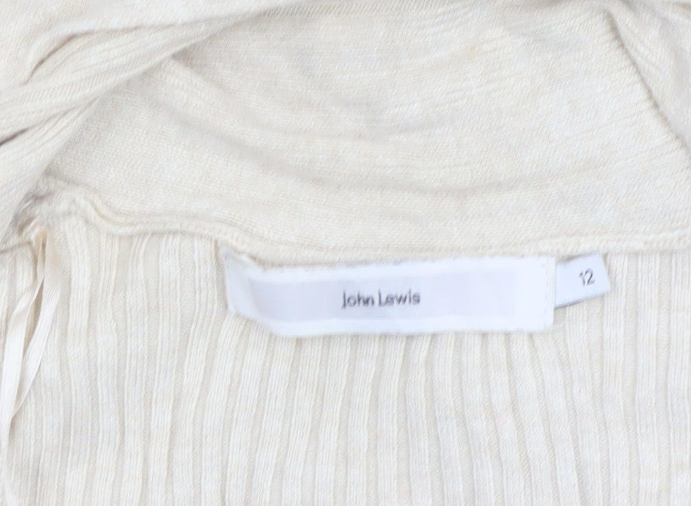 John Lewis Women Ivory Size 12 Open Cowl Neck Ribbed Cardigan
