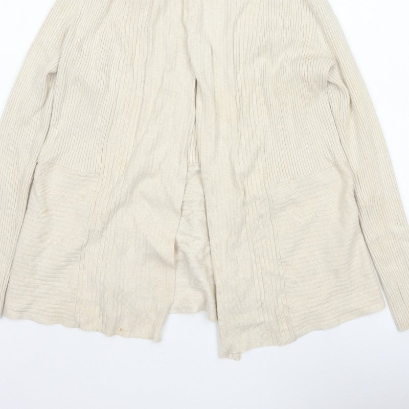 John Lewis Women Ivory Size 12 Open Cowl Neck Ribbed Cardigan