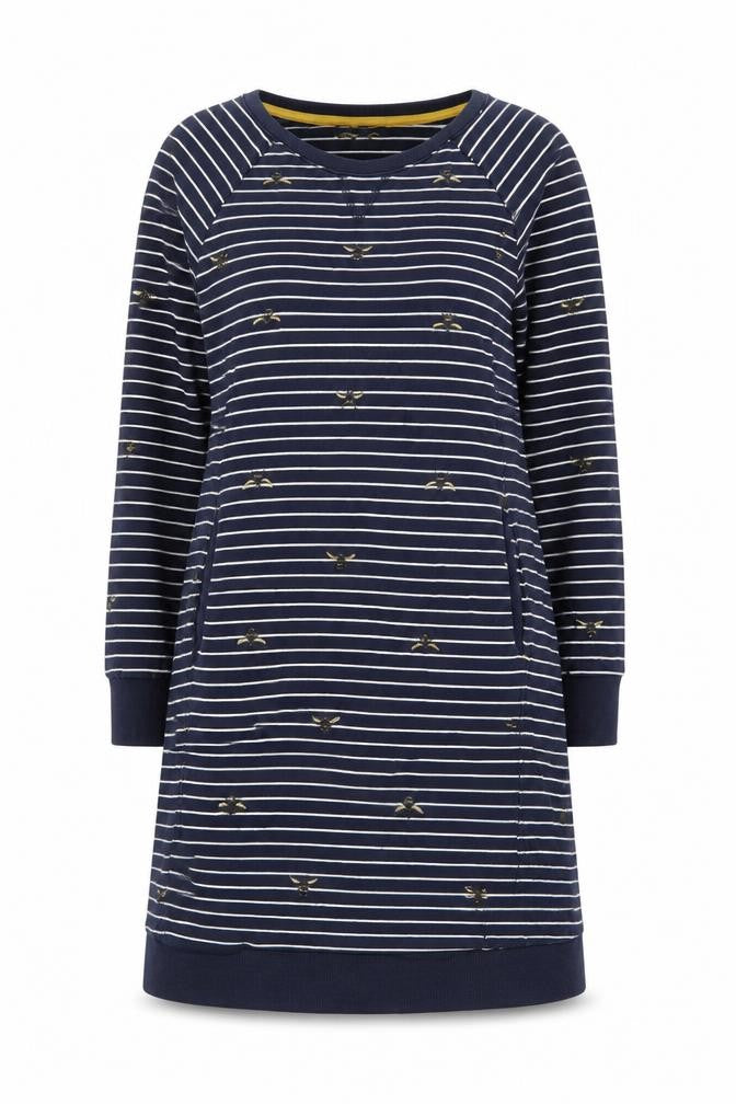 Jones Women’s Blue Stripe Bee Cotton Jumper Dress UK 12