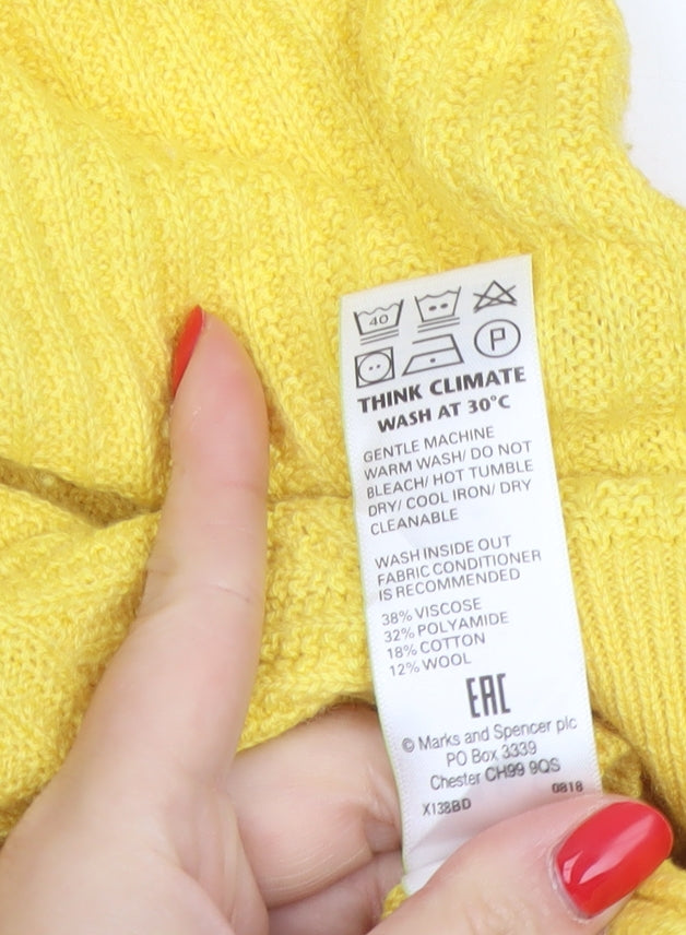 Marks and Spencer Women Yellow Cable Knit Cowl Neck Jumper UK 12