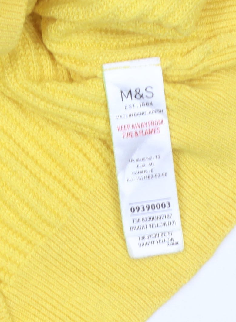 Marks and Spencer Women Yellow Cable Knit Cowl Neck Jumper UK 12