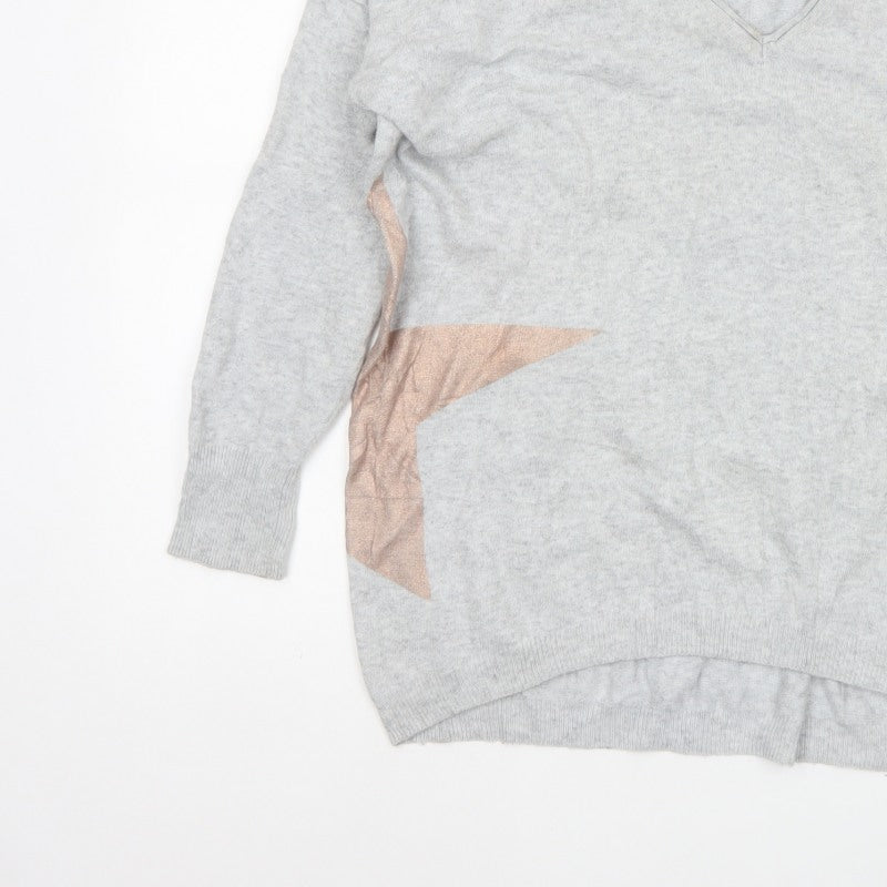 Mint Velvet Women’s Grey Star V-Neck Knit Jumper Size 10