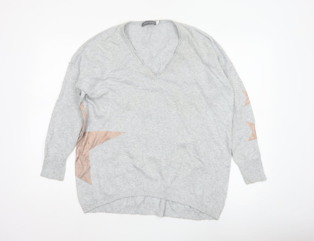 Mint Velvet Women’s Grey Star V-Neck Knit Jumper Size 10