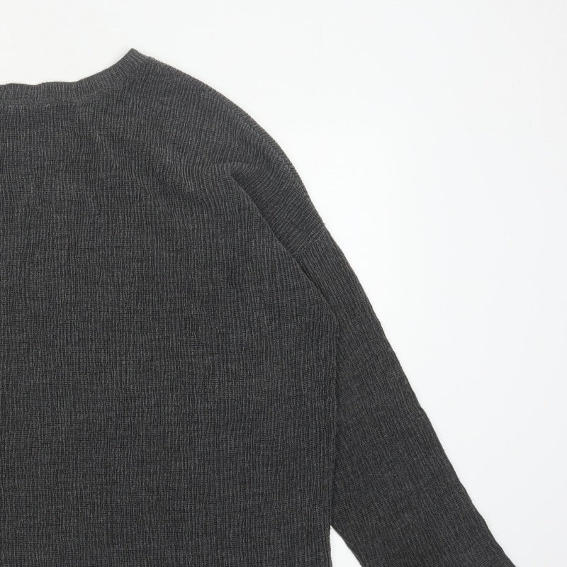 Zara Trafaluc Women’s Grey L Textured Knit Crew Neck 3/4 Sleeve Top