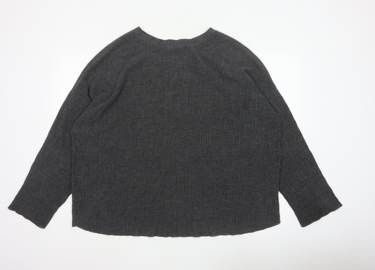 Zara Trafaluc Women’s Grey L Textured Knit Crew Neck 3/4 Sleeve Top